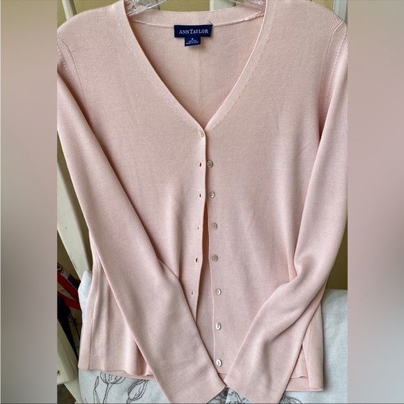 ANN TAYLOR 100% silk light pink cardigan jacket knit jersey size S NEW - Picture 1 of 12